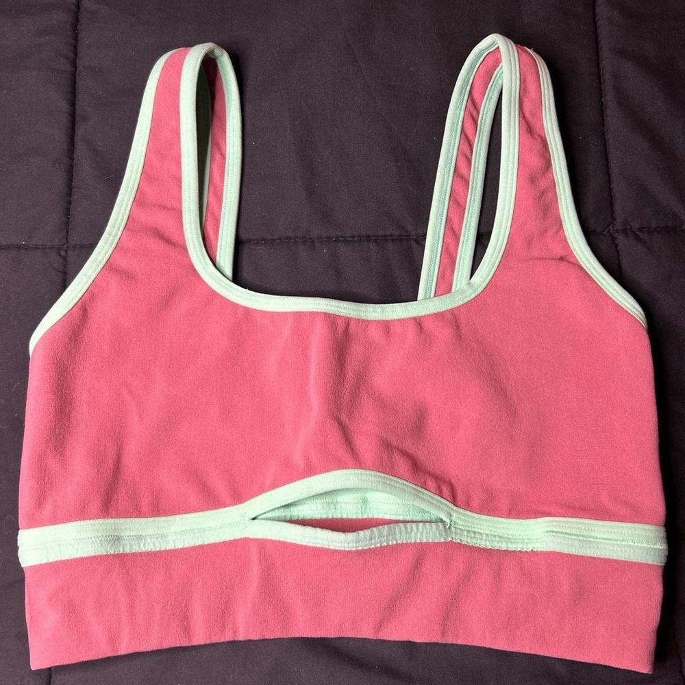 Fabletics pink and light green sports bra
